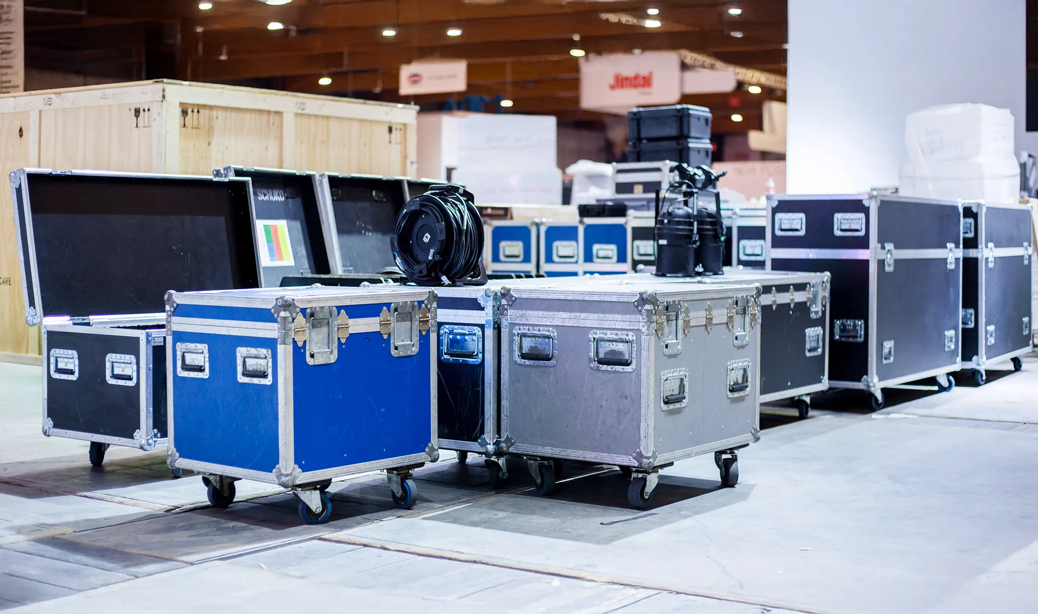 Professional AV equipment cases used by Altrolux for event logistics and technical support.